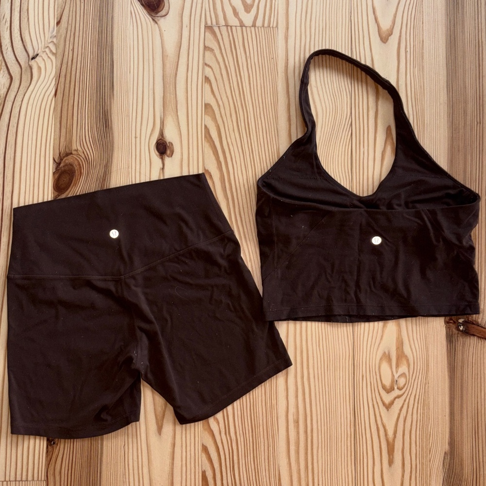 Lululemon Brown Sports Bra & Bike Shorts Set Size 8